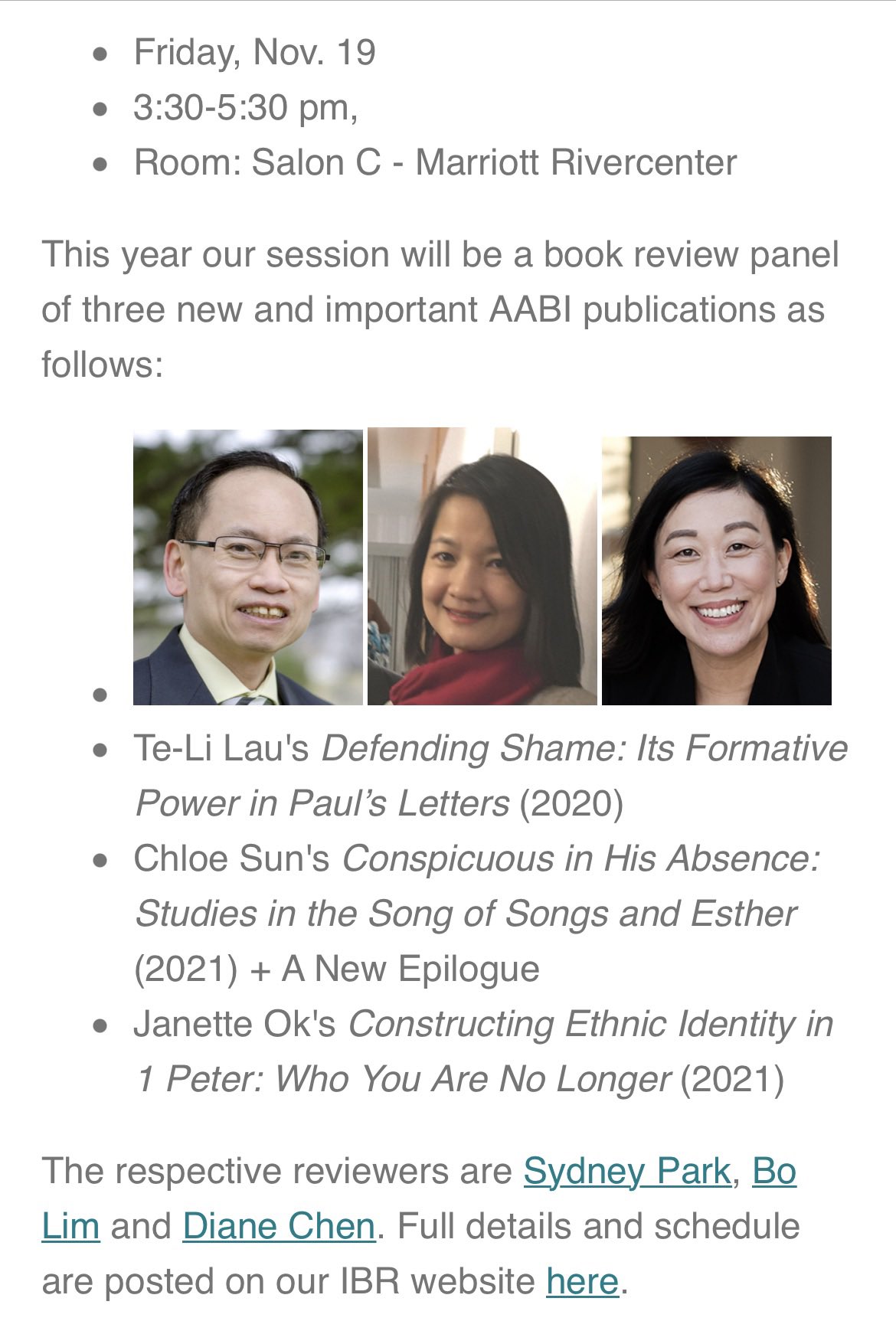 Max Lee This Fri Nov 19th Ibraabi Has A Panel Review Of Recent Books From Asianam Biblical Scholars Including Te Li Lau Chloe Sun Janette Ok With Reviews By