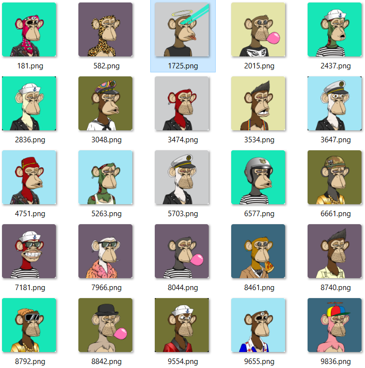 Feld4014's tweet photo. Here is every ape I've ever sold. 

Which one is your favorite?

Ones I wish I had back: 7966, 8792, and WHY OH WHY did I sell 1725 at 5.69ETH?!? For the culture, I guess! Haha. #BAYC https://t.co/J9hxx8nv6W
