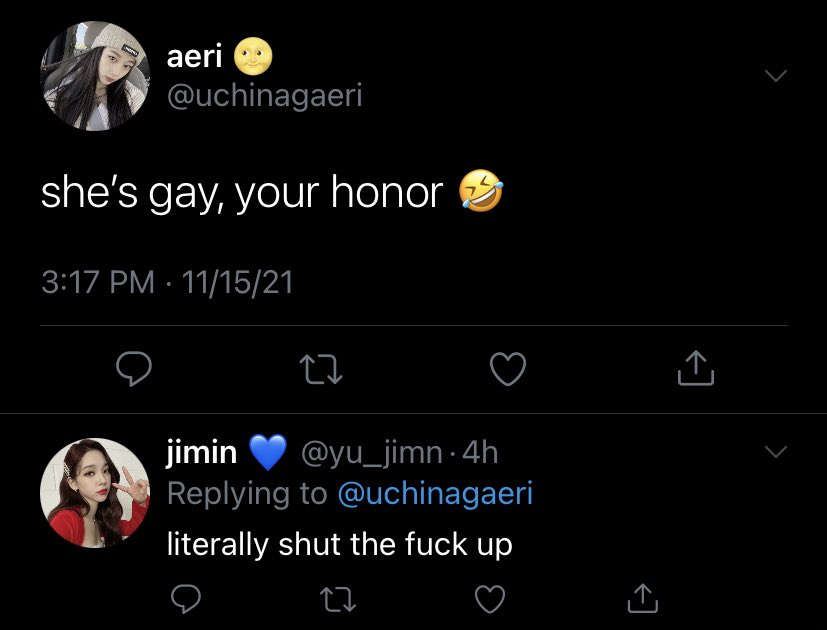 16. (context: jimin has a very dry and weird sense of humor, so no one knows when she’s joking. e.g. she’s joking rn)
