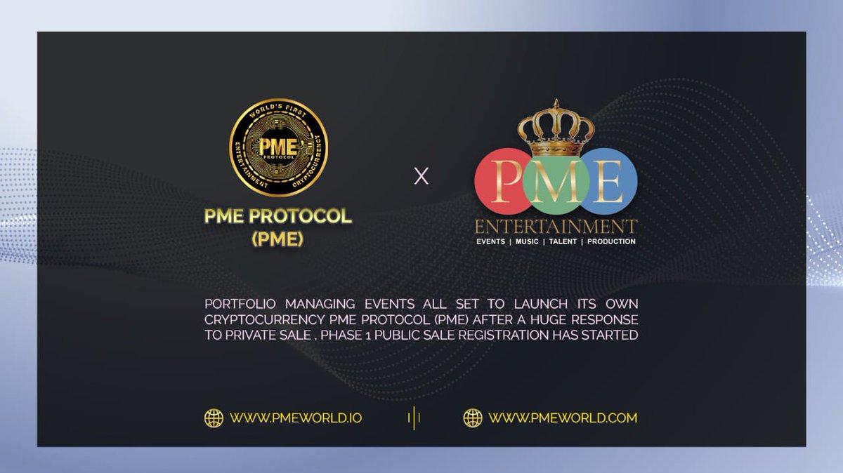 PME All Set To Launch Its Own Cryptocurrency PME PROTOCOL (PME) - "Worlds First Entertainment Cryptocurrency"
Visit : pmeworld.io
Register Yourself Now : tokensale.pmeworld.io/register/ 
<a href="/PmeProtocol/">PME PROTOCOL</a> <a href="/BinanceChain/">Binance Chain</a> @Tronfoundation <a href="/ethereum/">Ethereum</a> <a href="/HECO_Chain/">HECO Chain</a> <a href="/0xPolygon/">Polygon | POL</a> <a href="/gulf_news/">Gulf News</a>