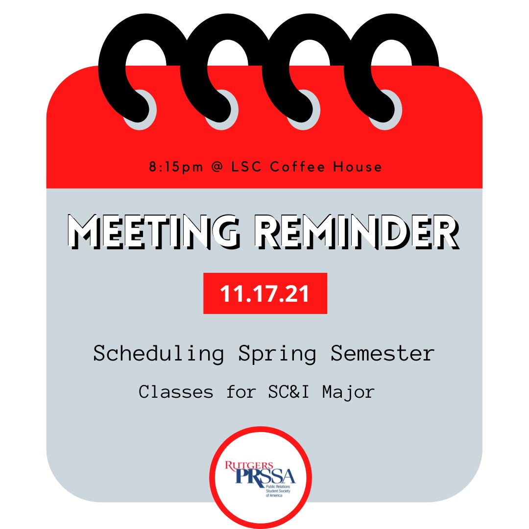 RutgersPRSSA's tweet photo. With registration for spring semester right around the corner, we want to help guide you on the right track! 📆 Which classes do you need for your Communication major specialization? 

Join us Wednesday, November 17th at @ 8:15PM to have all your questions answered! https://t.co/A4QYZLvQo0