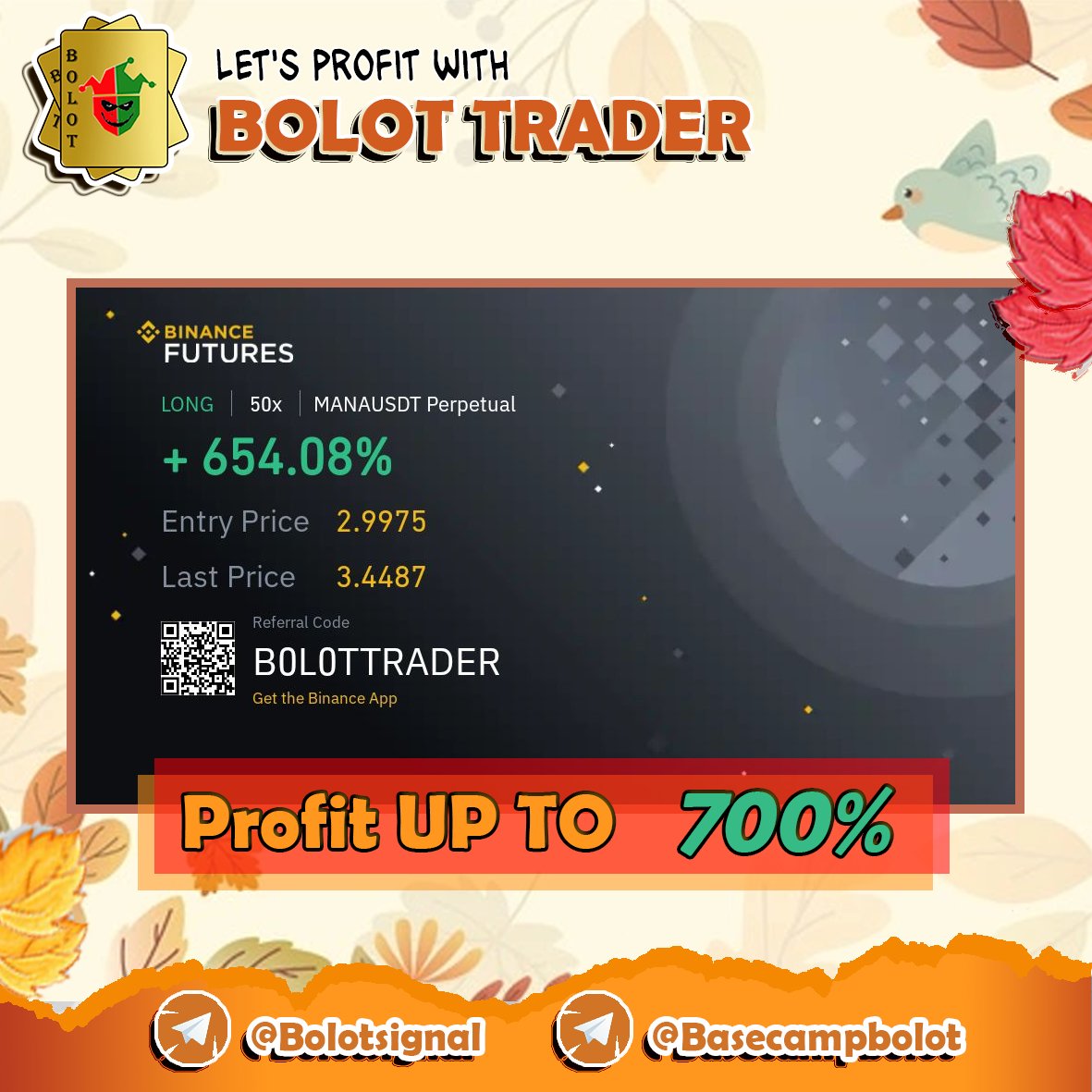 bolottrader's tweet photo. 2 Signal FROM BOLOTTRADER MANAUSDT in this month Profit Up to 2000%

Our channel: https://t.co/rZsyo4ov2m

$uni #unıswap  #uniswapnews #btcusdt $btc $holo $bnb #bitcoin #bittorent #binance  $coti $HNT #signalcryptocurrency  #signaltrading #coti $AXS $Shib https://t.co/oc0wXKza3t