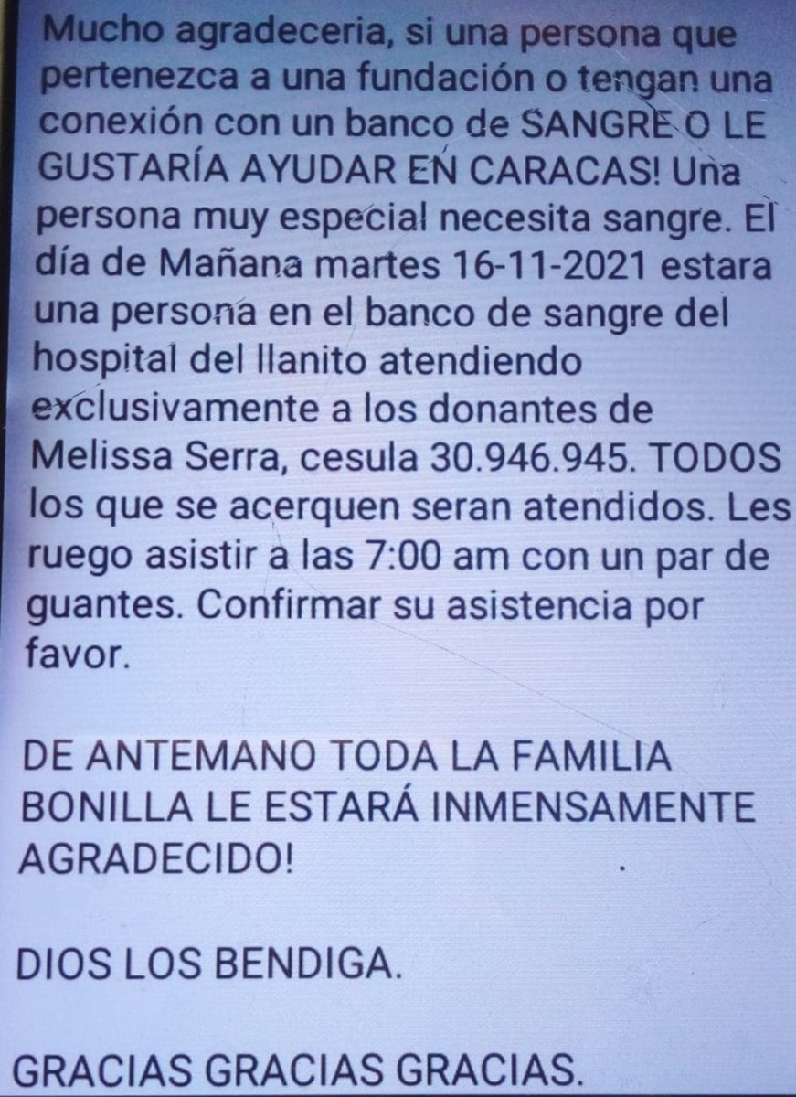 wizard017's tweet image. #ServicioPublico|SE NECESITAN DONANTES DE SANGRE HOSP. DOMINGO LUCIANI, (EL LLANITO). GRACIAS POR TU APOYO.
#Venezuela
#Caracas #Miranda #mariches #Petare #dolorita
@RichardMendezTV @SergioNovelliE @CaraotaDigital @traffiCARACAS