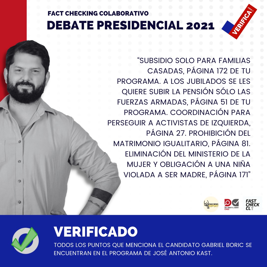 fastcheckcl's tweet image. Todos los puntos que menciona el candidato Gabriel Boric fueron encontrados en el programa del candidato José Antonio Kast. Nota: wp.me/pdvM7M-a9
#VerificaChile #DebatePresidencial2021