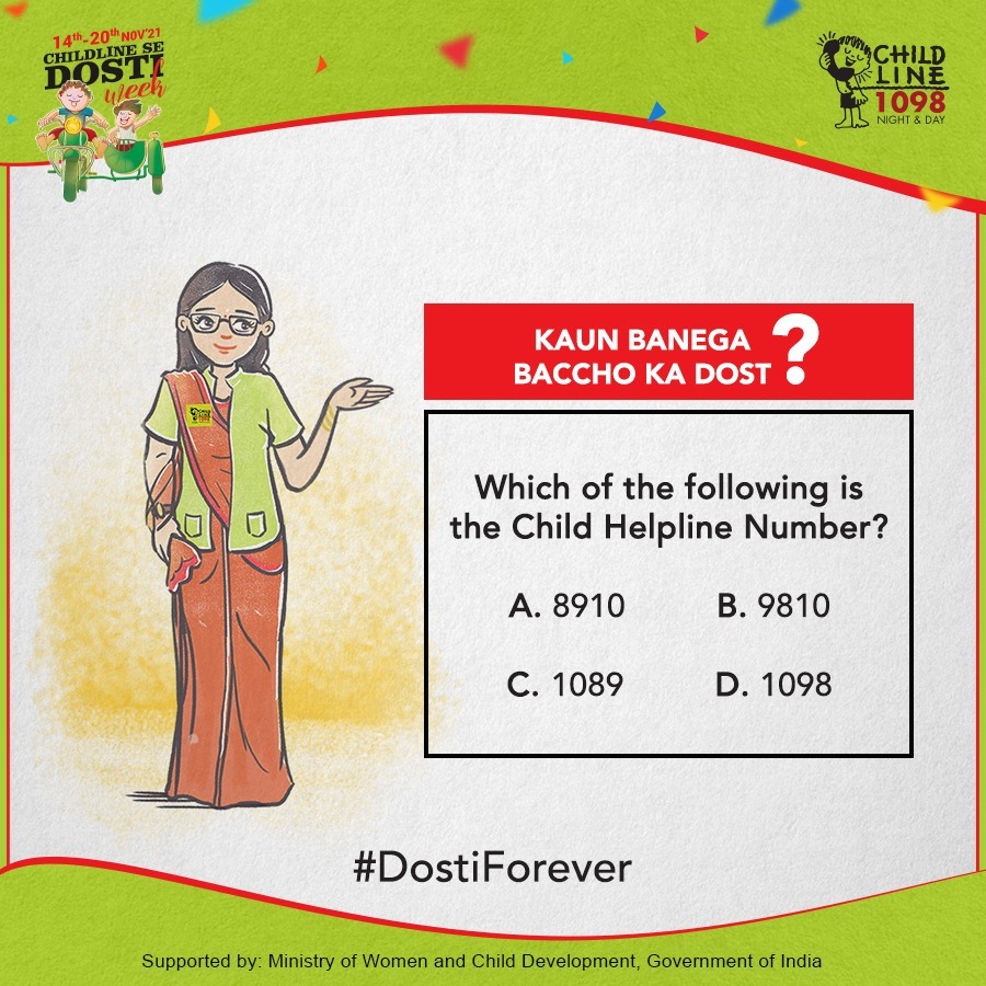 CHILDLINE1098's tweet photo. To become #BacchonKaDost it is necessary to know what is the Child Helpline number so that we all can help a #childindistress. Drop your answers in the comments & the right answers will be #awarded a #trophy emoticon.
Visit: https://t.co/OBUSKcHmD9
#Childline1098 @ChildSafetywk https://t.co/Wa0bKVBmRS