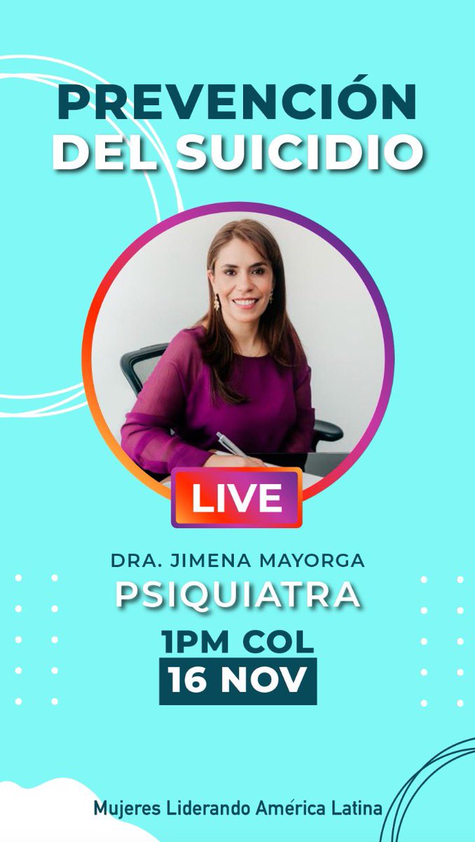 MujeresLiderAL's tweet photo. Mañana tendremos un En Vivo a través de Instagram, hablaremos acerca de la #prevenciondelsuicidio
Un tema que seguimos desmitificando en #MLSALUD
La salud mental debe dejar de ser tabú
Nos encuentras en Instagram como: @mujereslideral https://t.co/Htop2714PR