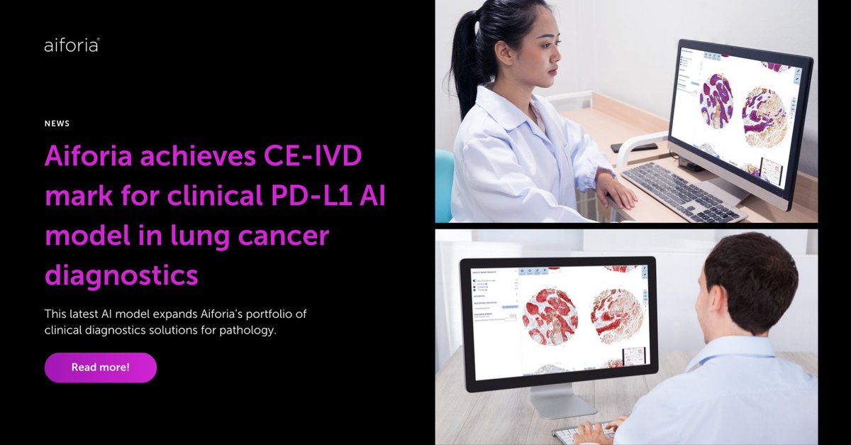 We are thrilled to announce the CE-IVD marking of the Aiforia® Clinical AI Model for Lung Cancer; PD-L1 for assisting pathologists in the fast and accurate primary diagnosis of lung cancer. 

Read our press release here: hubs.la/H0_bb2T0