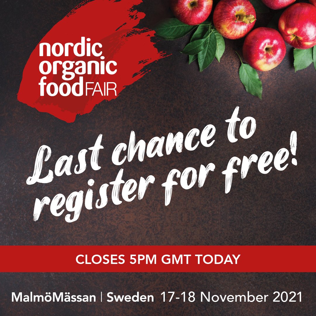 Nordic Organic Food Fair (@nordicorganic) on Twitter photo It's your last chance to register for the Nordic Organic Food Fair and <a href="/EcoLifeScandi/">Eco Living Scandinavia</a>...FREE registration closes at 5pm (GMT) TODAY, where a charge will apply on the door after.
Head to nordicorganicexpo.com to register. Don't miss the return of YOUR industry event! It's your last chance to register for the Nordic Organic Food Fair and <a href="/EcoLifeScandi/">Eco Living Scandinavia</a>...FREE registration closes at 5pm (GMT) TODAY, where a charge will apply on the door after.
Head to nordicorganicexpo.com to register. Don't miss the return of YOUR industry event!