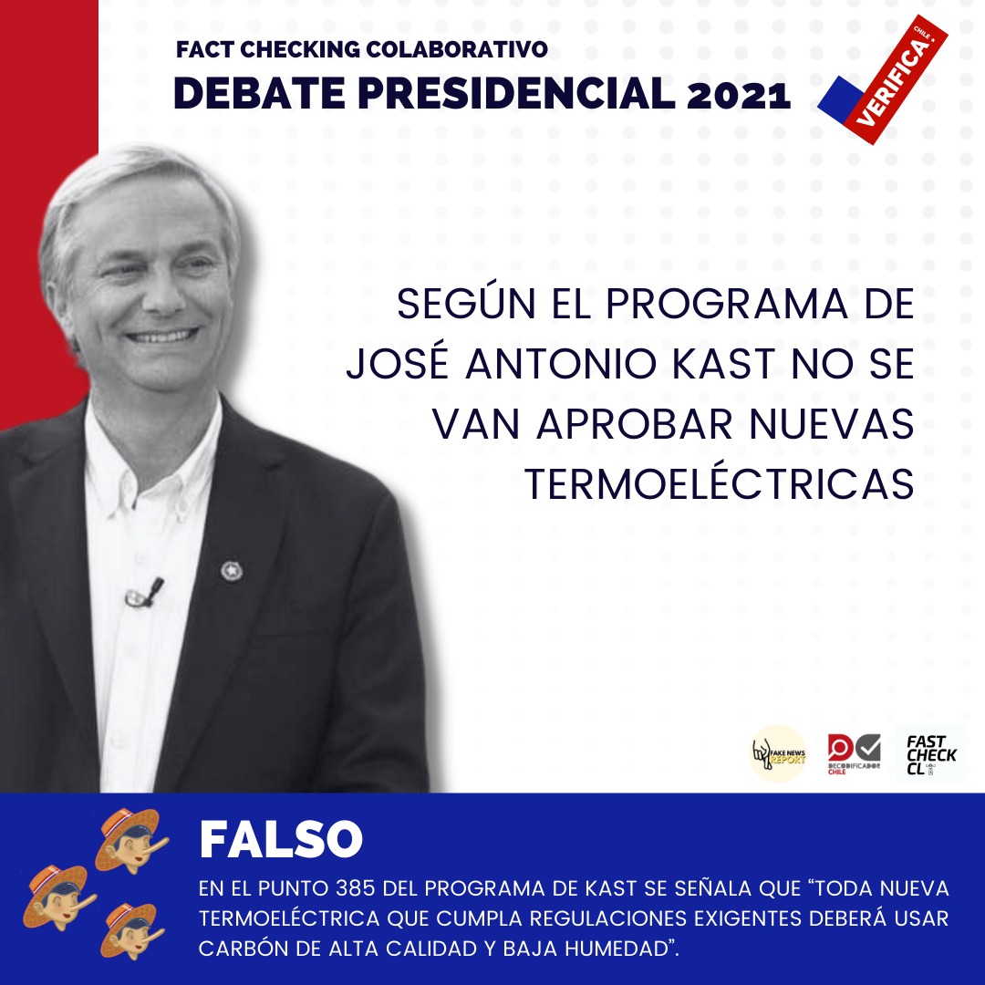 fastcheckcl's tweet photo. Tal como lo señaló la periodista Macarena Pizarro, en el punto 385 del programa de Kast se señala que, “toda nueva termoeléctrica que cumpla regulaciones exigentes deberá usar carbón de alta calidad y baja humedad”. https://t.co/5UBDFZlmjG
#VerificaChile #DebatePresidencial2021 https://t.co/RjEUIFGsmS
