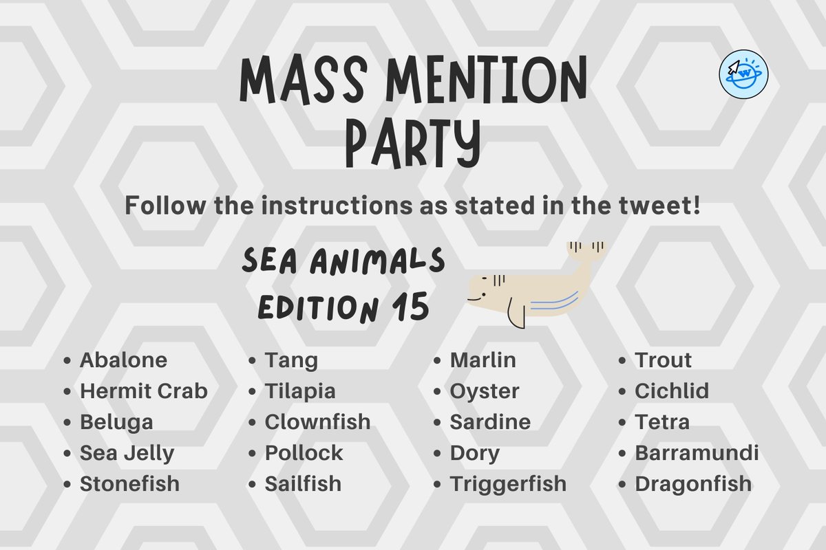 [COM]

Reply with:

<Sea Animal>
위클리 홀리데이 파티
#Weeekly #위클리 @/_Weeekly

(tag Weeekly without the /)

Do as many as you can
Take a 2 min break after 4-5 replies
1 Reply = 1 Sea Animal

🎯 150 Replies, 10 RTs