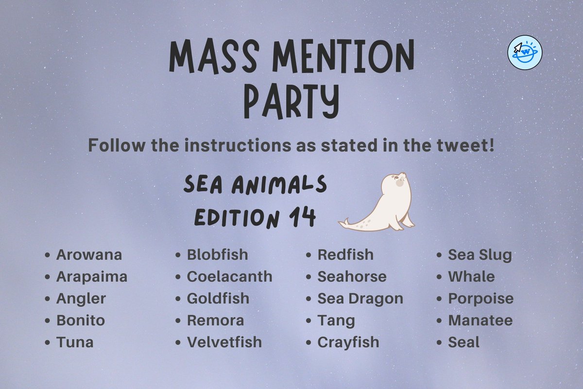 [COM]

Reply with:

<Sea Animal>
위클리 스케이트보드
#Weeekly #위클리 @/_Weeekly

(tag Weeekly without the /)

Do as many as you can
Take a 2 min break after 4-5 replies
1 Reply = 1 Sea Animal

🎯 150 Replies, 10 RTs