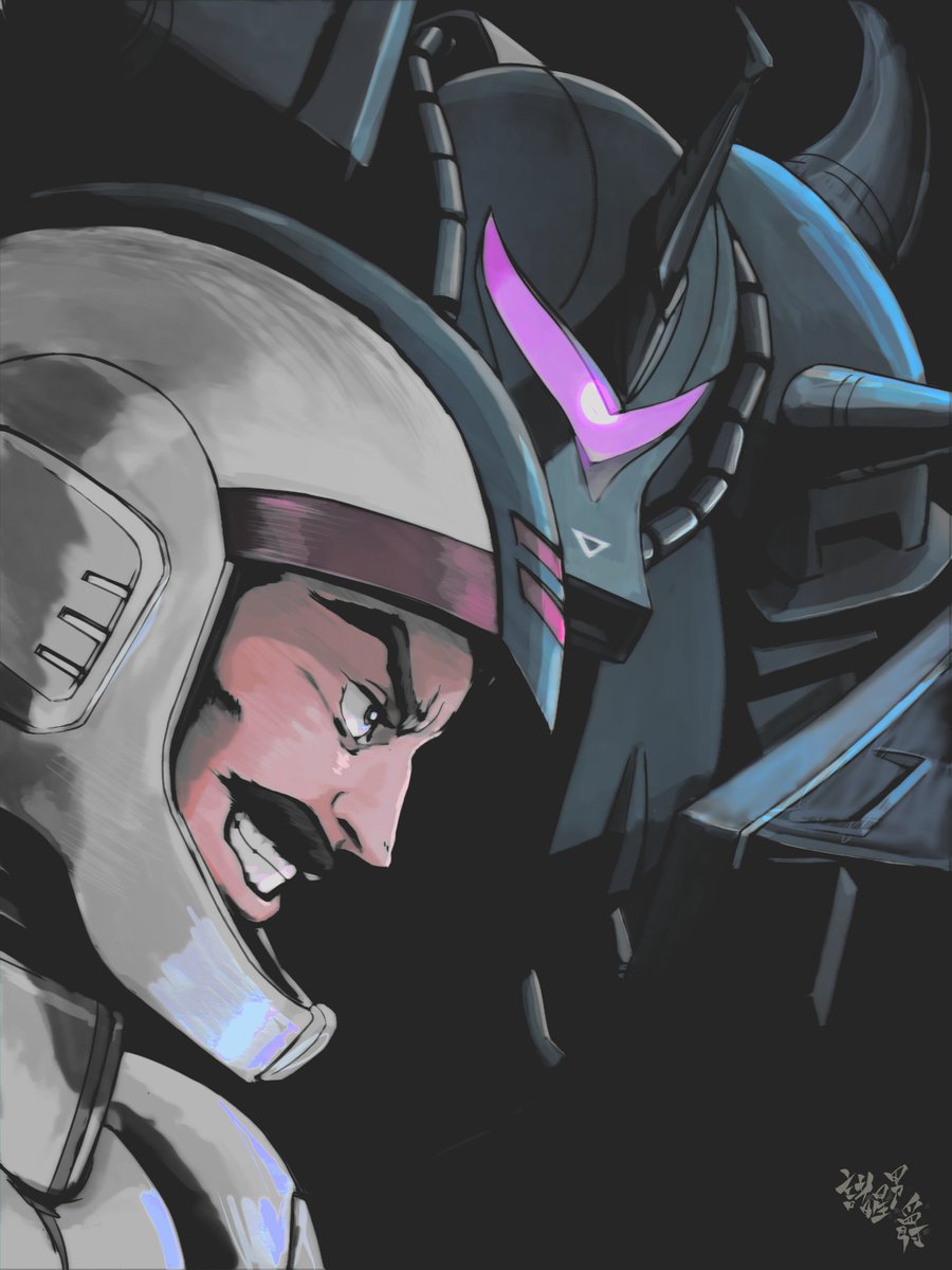 zeon robot black background mecha mustache male focus helmet  illustration images