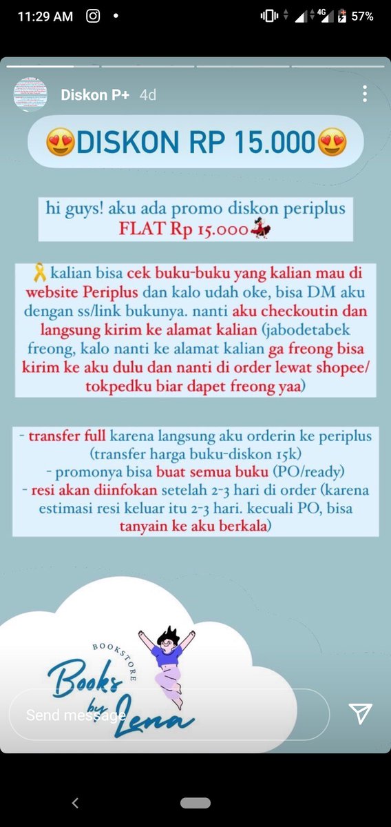 omamuri's tweet photo. omong-omong, bagi siapapun yang suka jajan buku di p+, aku nemu satu olshop yang bantuin checkout p+ yang harga bukunya bakalan -15.000 gitu. ini terpercaya karena aku jadi khilaf nitip beli 4 buku, HAHAHA

btw, gaada handling fee. bener-bener murni bantuan co 😭😭😭 https://t.co/QUmvdielYg