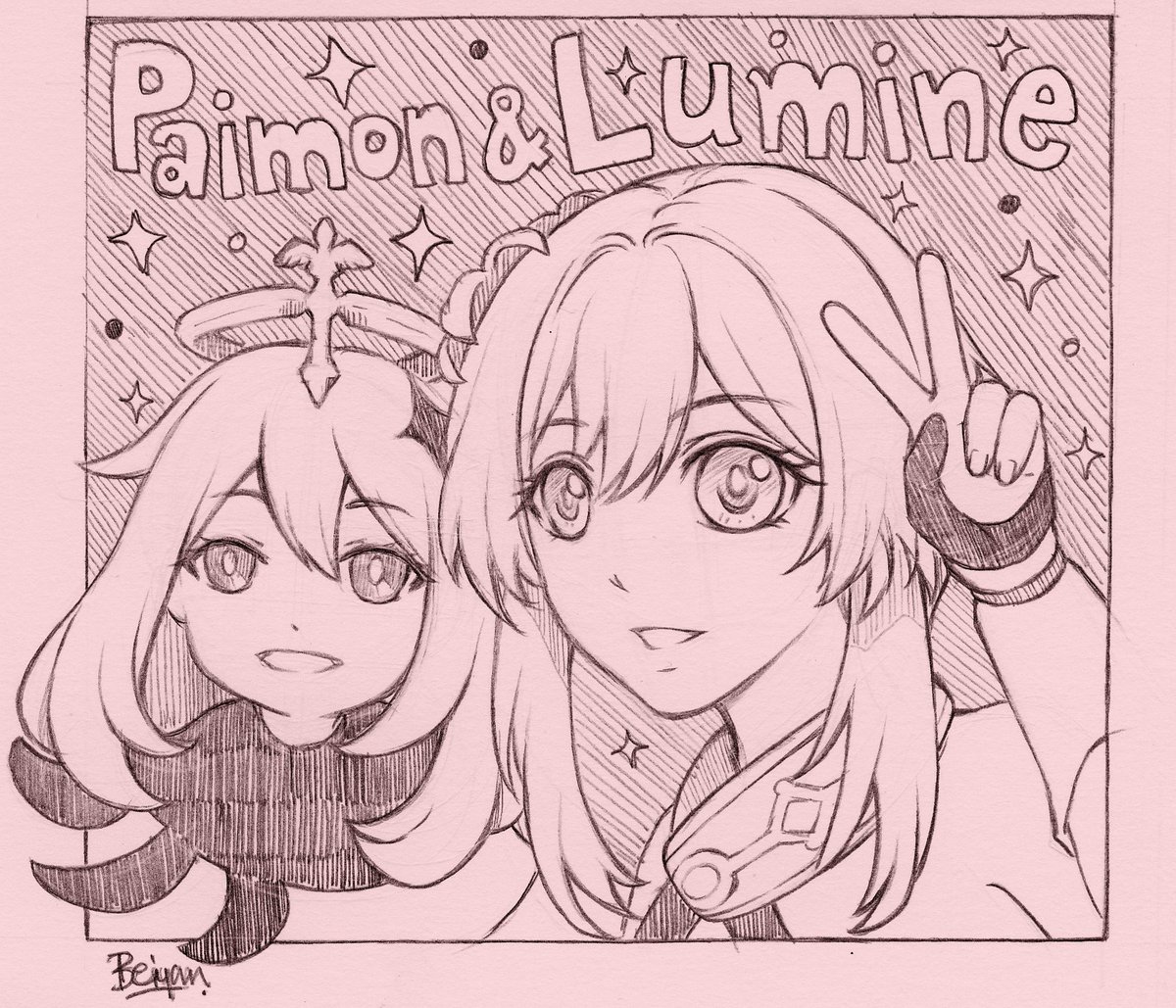 BeiYan_art's tweet photo. Lumine and Paimon, my traveler and my little emergency food (｡•̀ᴗ-)✧ 
#原神 #genshinimpactfanart #genshin #GenshinImpactth #Genshin_Impact #lumine #paimon https://t.co/YFvJp3srgW