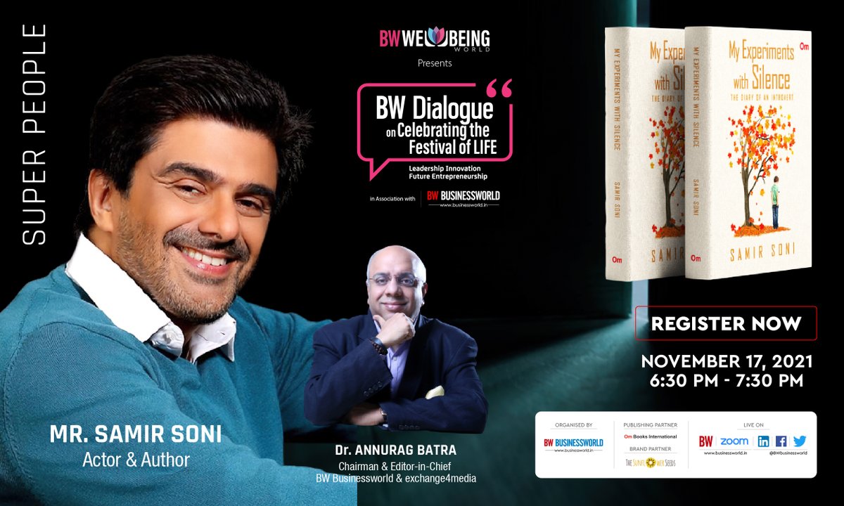 @BW_Wellbeing presents #BWDialogue featuring Mr. @samirsoni123, Actor & Author of 'My Experiments with Silence: The Diary of an Introvert' in conversation with Dr. @anuragbatrayo Live Tomorrow Register on: bit.ly/BWDIALOGUE17TH… @Preeti_TSS @neelamkothari @Ombookshops
