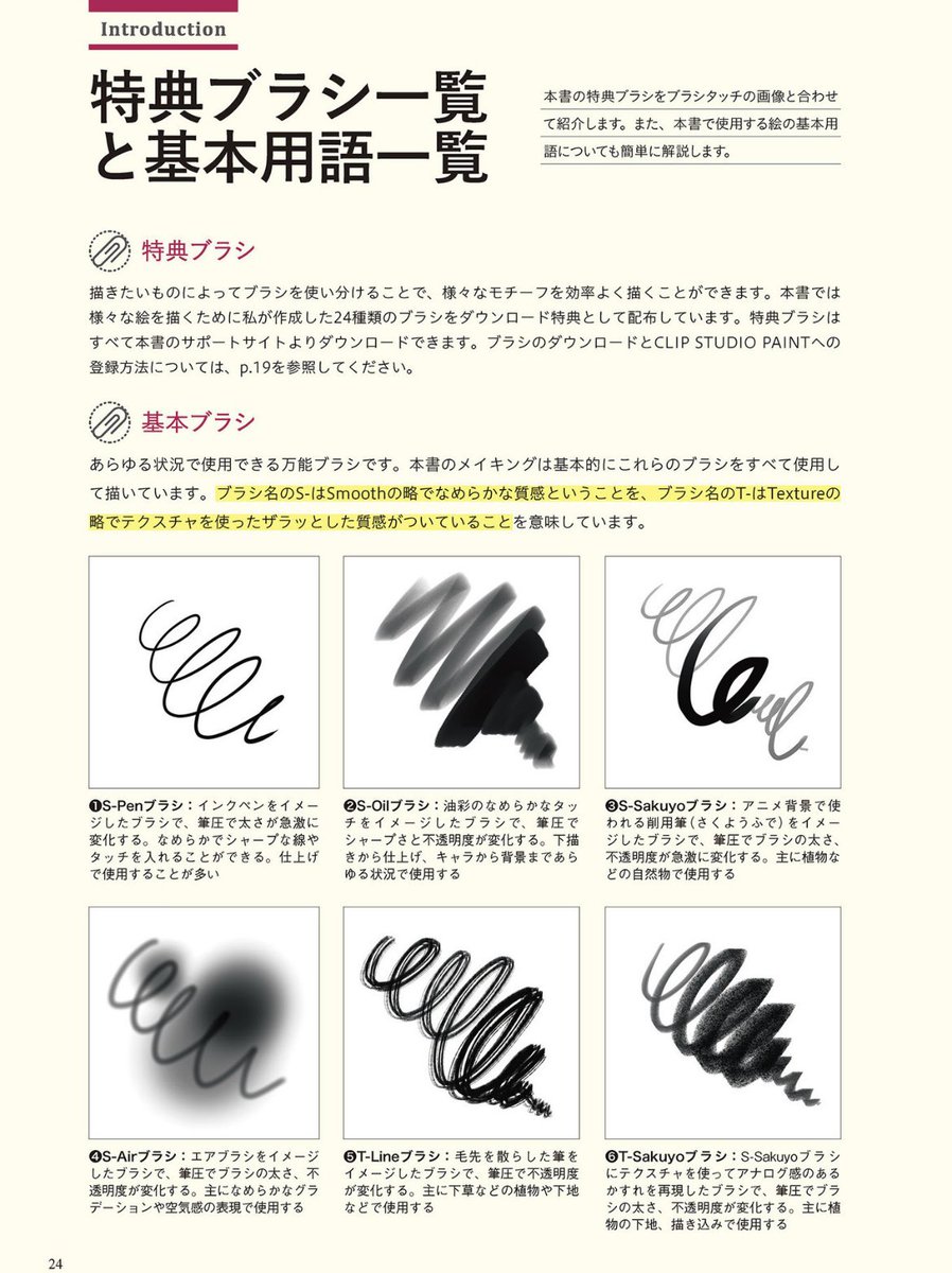 ブラシはこんな感じで、普通に描くブラシだけではなく「消しゴム」や「ぼかし」まで入ってますのでこれだけで大抵の物は描けますよ! 