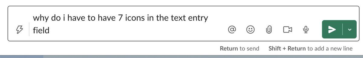 macsolving's tweet image. Yo @SlackHQ - is there any way to remove some of the icons in the text entry interface?  Super annoying!