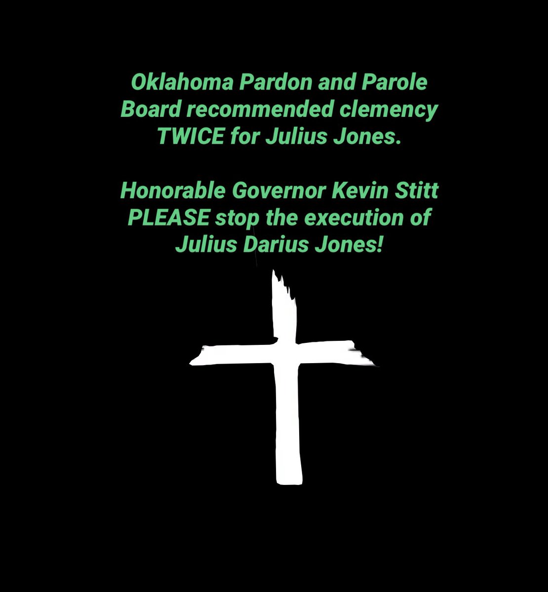 wbcases's tweet photo. Tell #Oklahomas Gov Stitt to accept his Pardon and Parole boards recommendation of clemency for #JuliusJones. 
Unless Gov Stitt stops this, Julius will be executed this Thursday!

Call @GovStitt NOW 
405-521-2342 (press 0)

#JusticeforJulius https://t.co/MSEWwnPb2f