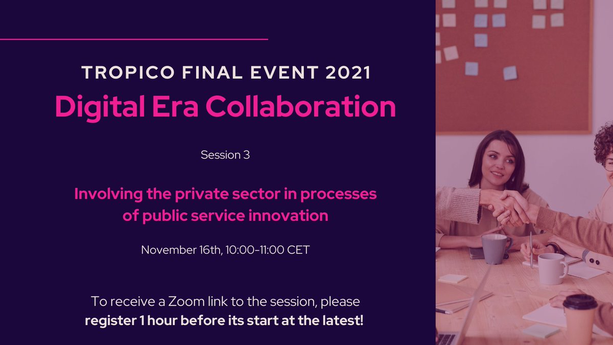 #TROPICO2021 Session 3 is on its way! Join us to discuss how to stimulate collaboration between public and private actors to create #innovation in service delivery: bit.ly/3wA4ySy 

@Vincent_Dupont
