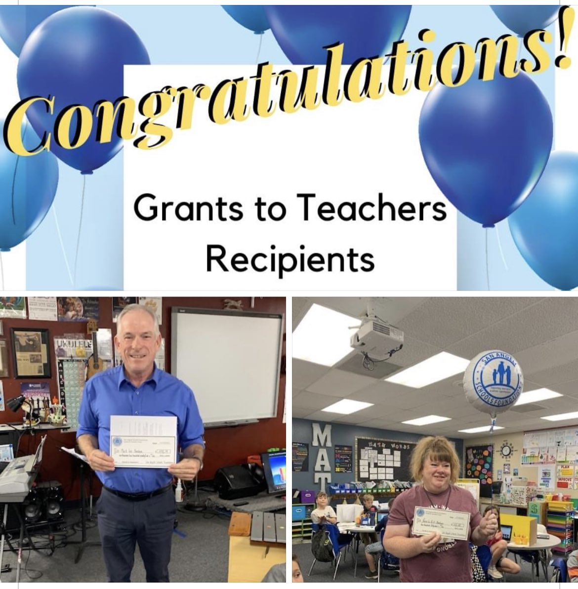 Congratulations to Mack Fox and Pam Hill.  They were grant recipients from the School’s Foundation!  Way to go above and beyond to meet the needs of students!