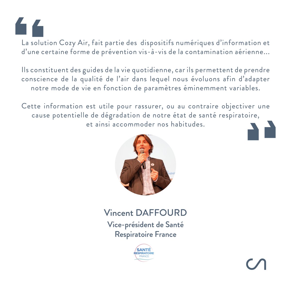 Nous vous présentons le témoignage de M.Vincent DAFFOURD, vice-président de l'<a href="/respirsante/">Association Santé Respiratoire France</a>
Vincent œuvre depuis plusieurs années pour promouvoir les actions innovantes visant à améliorer la santé et aider au mieux vivre des personnes atteintes de pathologies respiratoires.