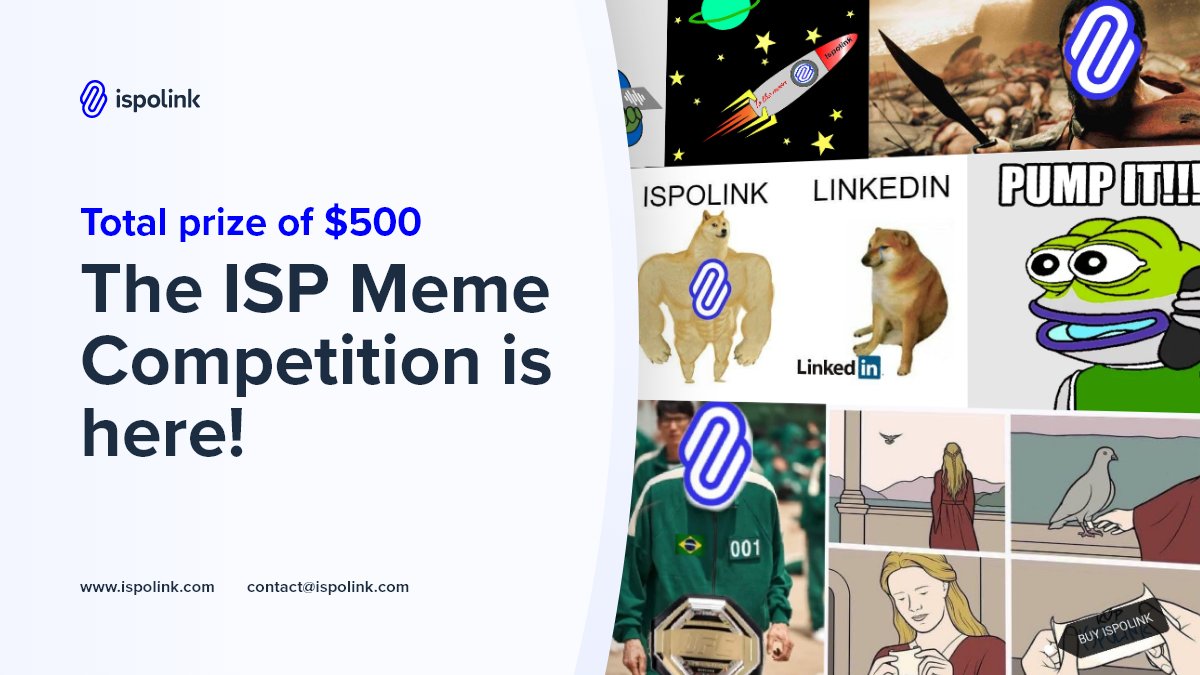 ispolink's tweet image. 📢Join #ISP Meme Competition, 500$ in rewards!

⚡️To Enter: 
1⃣ Publish your #meme under this post
2⃣ Quote RT this post with hashtags #Memes  $ISP #ISPARMY  &amp;amp; tag 3 friends
3⃣ Fill in the form👉 forms.gle/wwQyqRBqRyKvGo…

⏰Ends: 22 November