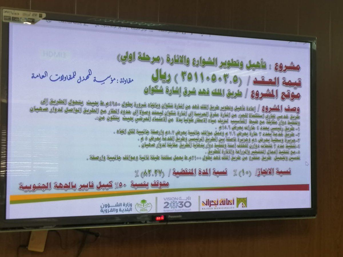 بلدي نجران ( لجنة متابعة المشاريع) وعدداً من مهندسي الأمانة يطلعون على بنود عقد مشروع تأهيل وتطوير الشوارع والإنارة (مرحلة أولى) - طريق الملك فهد شرق إشارة شكوان.