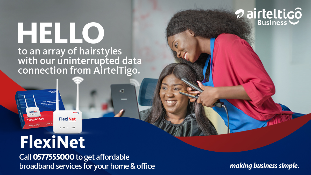 theatghana's tweet photo. Experience high-speed internet with the #FlexiNet Router.
This MiFi comes with an in-built battery plus 10GB free #AirtelTigo data at GH₵ 399 only.
Call 0577555000 to grab yours now! #LifeIsSimple #AirtelTigoBusiness https://t.co/bB4yF1K7zP