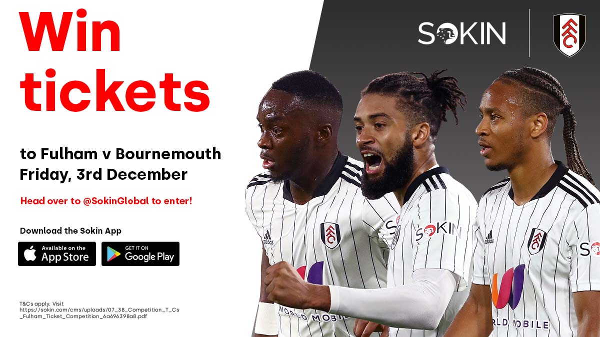 Score a pair of tickets to Fulham vs Bournemouth on the 3rd December! All you have to do is:

✅Like this post

✅Follow @sokinglobal

✅Tag who you’d want to take to the game 

✅ Retweet this post for a bonus entry

Now that’s MoneyGoals! 

#FFC
