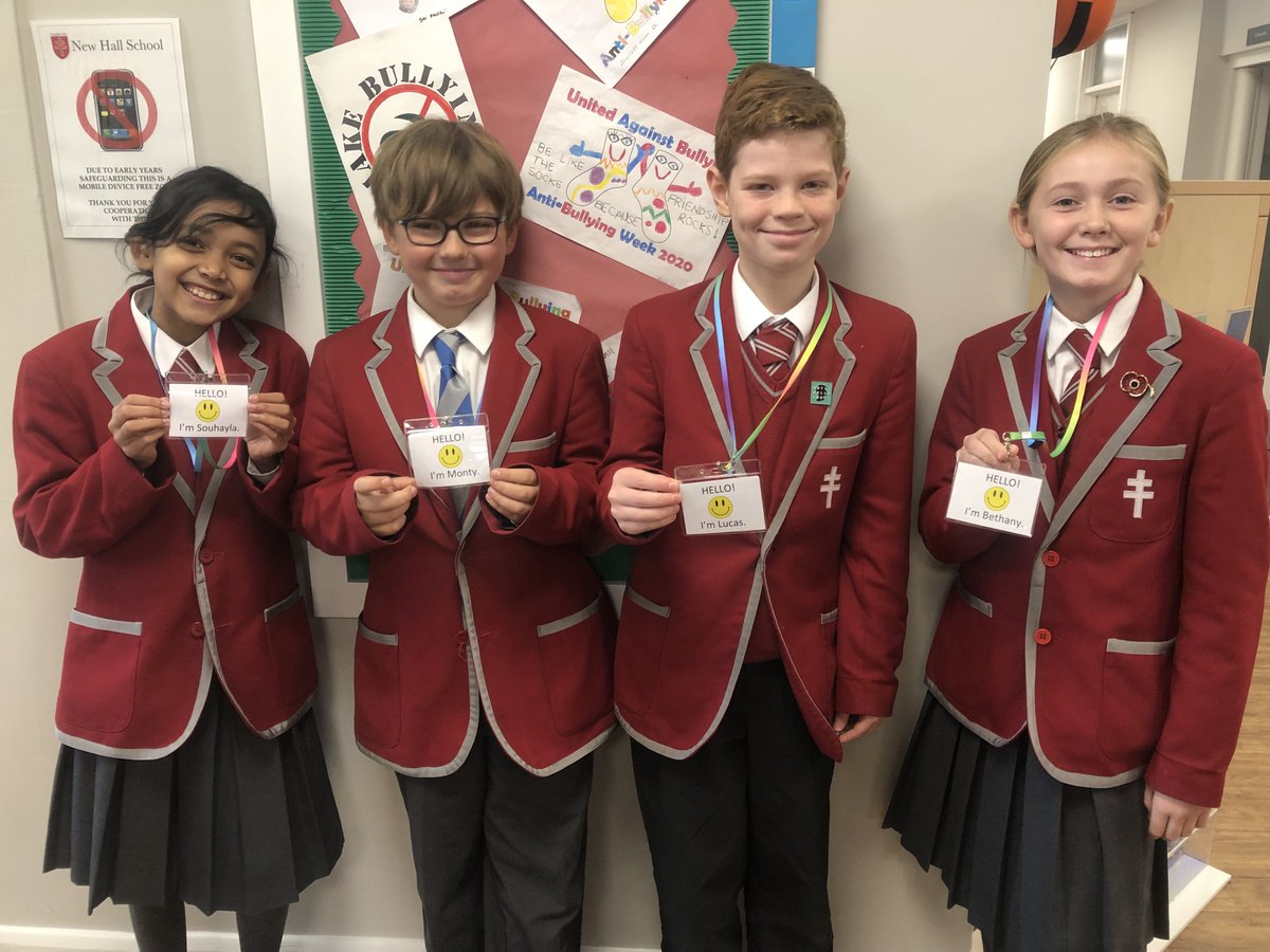 NHantibullying's tweet photo. Our Year 5 and 6 ABAs are ready to help! If you need support, come and speak to one of our smiley team! #antibullyingweek #smile #bekind #heretohelp @NewHallYr5 @NewHallYr6 https://t.co/e88AhBLFlM