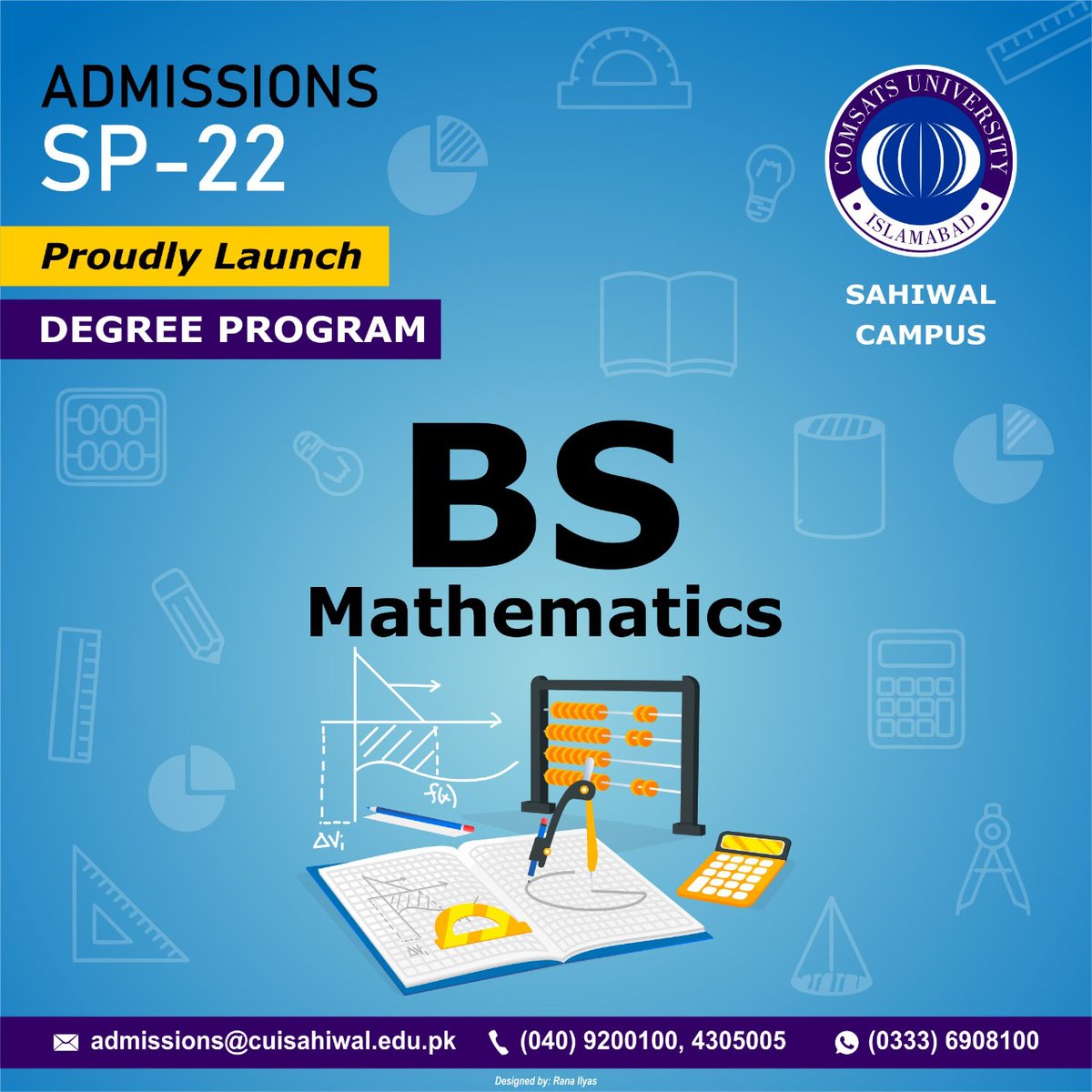 ComsatsSahiwal's tweet photo. New Program (BS Mathematics) has been launched under department of Mathematics at COMSATS University Islamabad, Sahiwal Campus w.e.f. Spring 2022 Semester.

#BSMathematics #COMSATS #University #Islamabad #Sahiwal #Campus https://t.co/BFmQwUnvLk