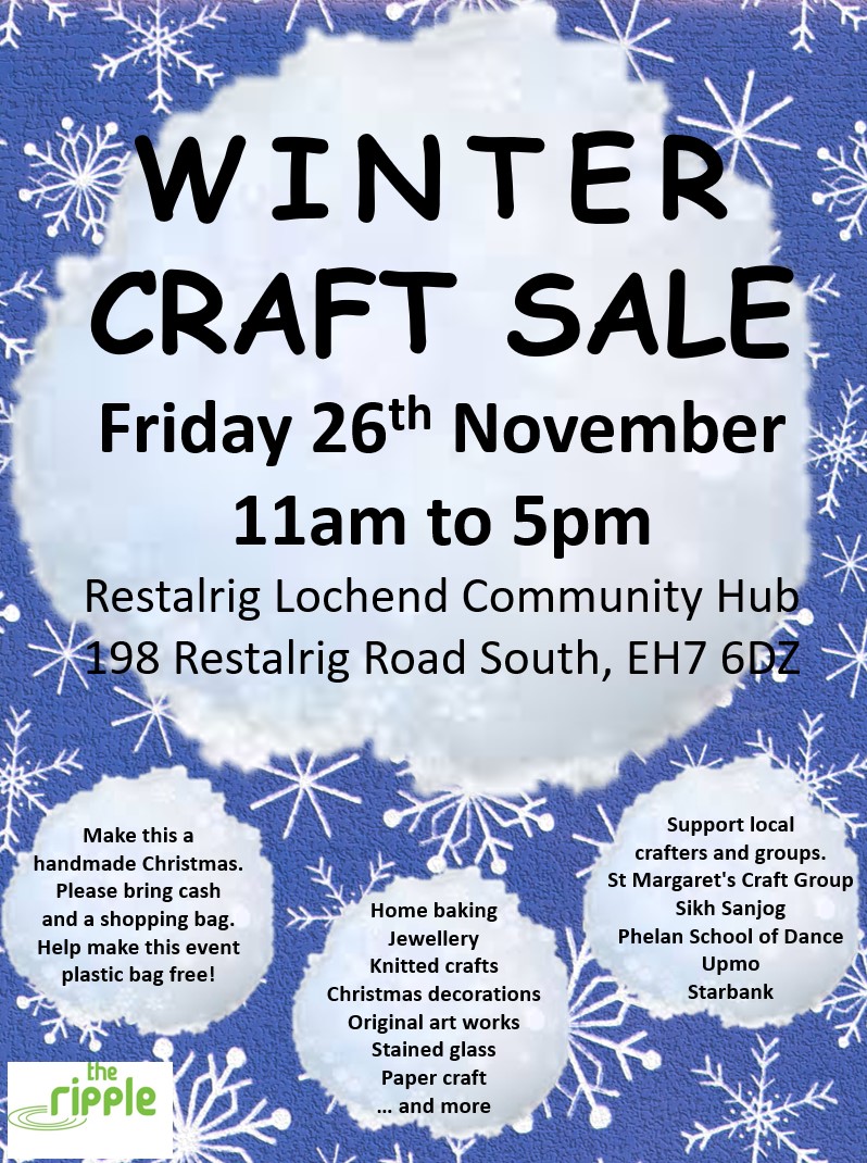The Ripple (@ripplerestalrig) on Twitter photo Please share - join us on Friday 26th November for ❄Winter Craft Sale❄ where you can support local crafters and groups. #RippleWinterCraftSale #Edinburghcraft #handmadechristmas #christmasfair <a href="/leithacademy/">Leith Academy</a> <a href="/CraigentinnyPS/">Craigentinny Primary School</a> <a href="/StNiniansRCPS/">St.Ninians RCPS</a> <a href="/hermitageparkps/">Hermitage Park Primary</a> <a href="/WbraeNorthfCC/">Northfield & WBraeCC</a> Please share - join us on Friday 26th November for ❄Winter Craft Sale❄ where you can support local crafters and groups. #RippleWinterCraftSale #Edinburghcraft #handmadechristmas #christmasfair <a href="/leithacademy/">Leith Academy</a> <a href="/CraigentinnyPS/">Craigentinny Primary School</a> <a href="/StNiniansRCPS/">St.Ninians RCPS</a> <a href="/hermitageparkps/">Hermitage Park Primary</a> <a href="/WbraeNorthfCC/">Northfield & WBraeCC</a>