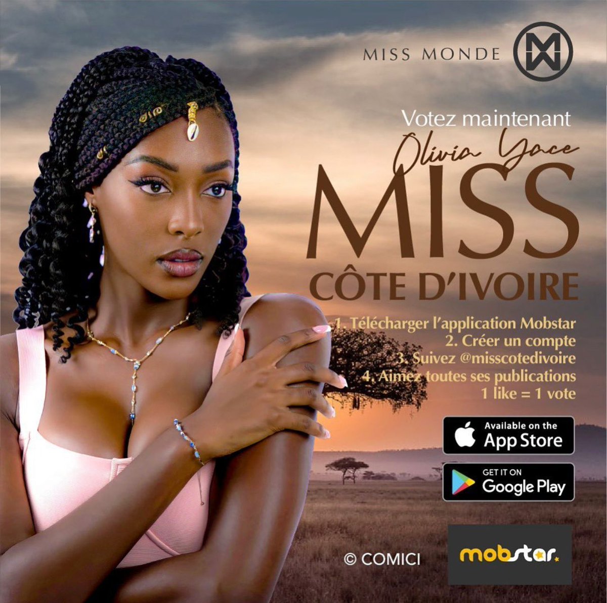 LifeMagazine_CI's tweet photo. #NEWS / Continuons de voter et de pousser Notre Miss🇨🇮 OLIVIA YACÉ à la victoire à Miss Monde 😍🔥
Téléchargez l'application MOBSTAR et votez massivement en suivant son compte et en likant toutes ses publications ✅ https://t.co/Vm4LaZVe7j