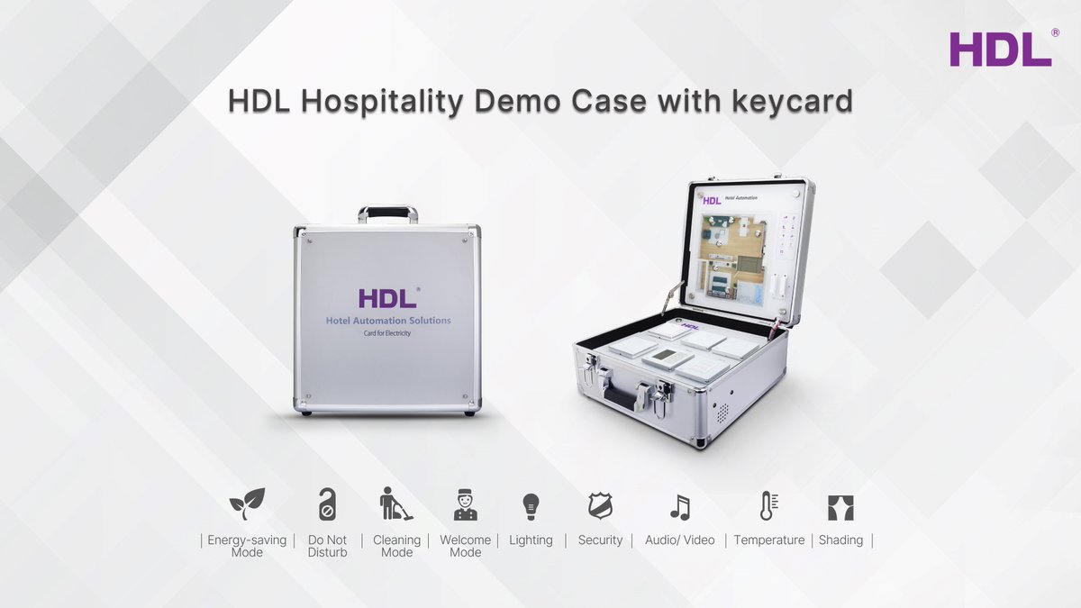 HDL_Automation's tweet photo. Fully equipped to represent the modern automated guest room, the HDL Hospitality Demo Case shows what can turn a good room into a great room. To achieve highly effective management, the case contains a wide selection of sensors, panels, and the HDL RCU Guest Room Controller. https://t.co/x8YBpB4zjl