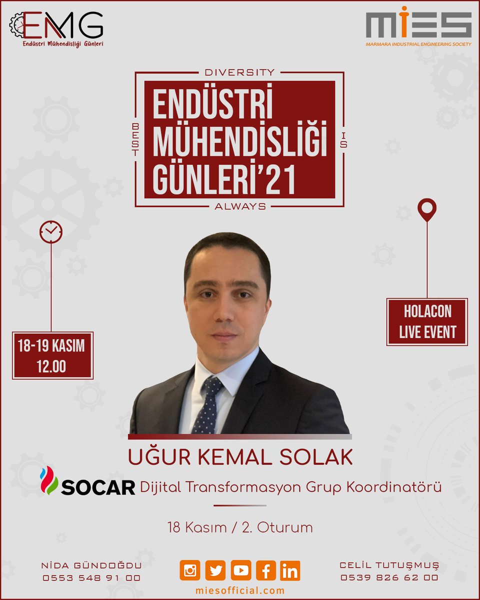 emgmies's tweet photo. Bu yıl EMG’21 de 19 Kasım’da, Socar Dijital Transformasyon Grup Koordinatörü Uğur Kemal Solak'ı ağırlıyoruz! 

Son Kayıt Tarihi: 17 Kasım 🚨 

Hemen Ücretsiz Kaydol! Link Bio’da! 👆 

📆 18-19 Kasım 2021 
⏱ 12.00 
📍 Holacon Live Event https://t.co/XwD6LM2tfT