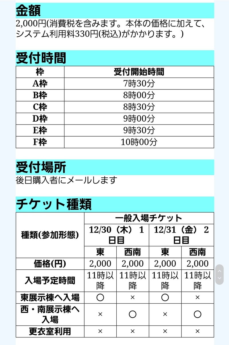 コミケ  サークル チケット 1日目/2日目 コミックマーケット カタログ付き