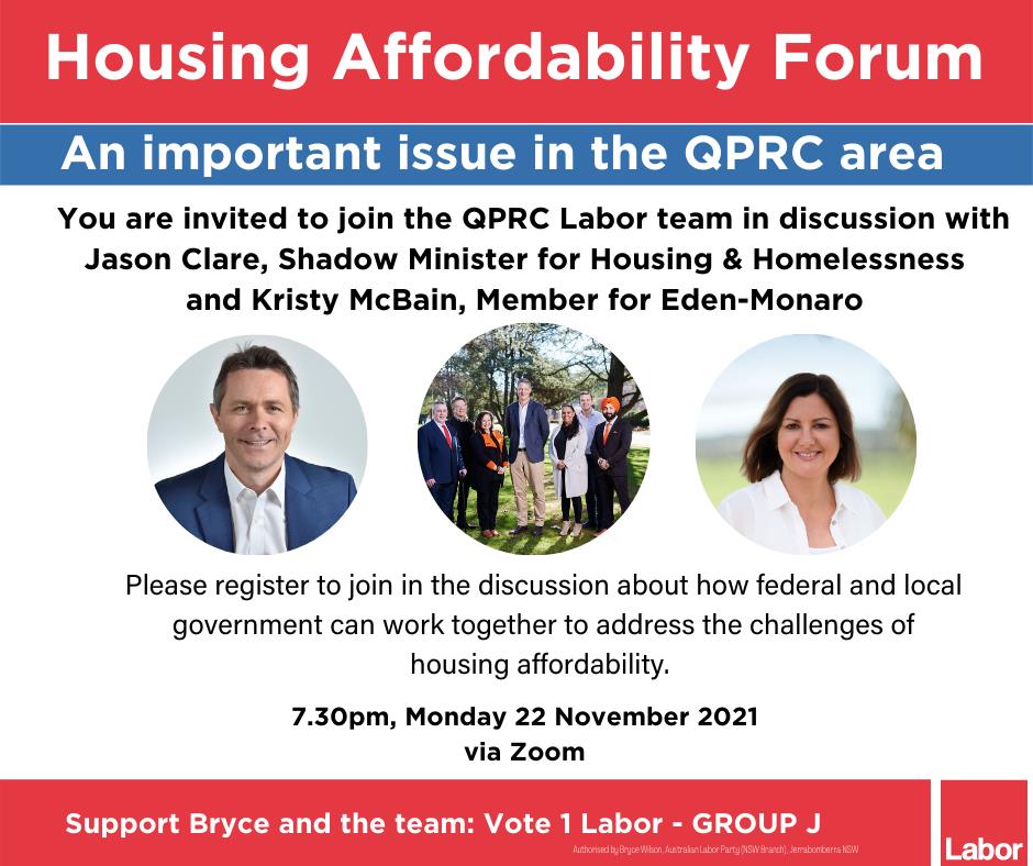 timothyinau's tweet photo. Please join the #QPRC Labor team in a discussion on housing affordability with Jason Clare, Shadow Minister for Housing & Homelessness and Kristy McBain, Member for Eden-Monaro.
MON 22 NOV 2021 AT 7:30pm on Zoom
https://t.co/8eLf37obVn https://t.co/wK5ycI88gG
