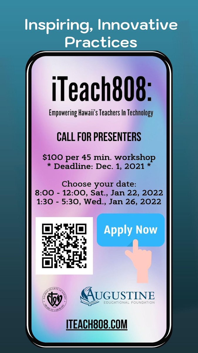 Save the date for <a href="/iTeach808/">iTeach808</a>! They’re looking for presenters - go for it teachers! #808Educate
