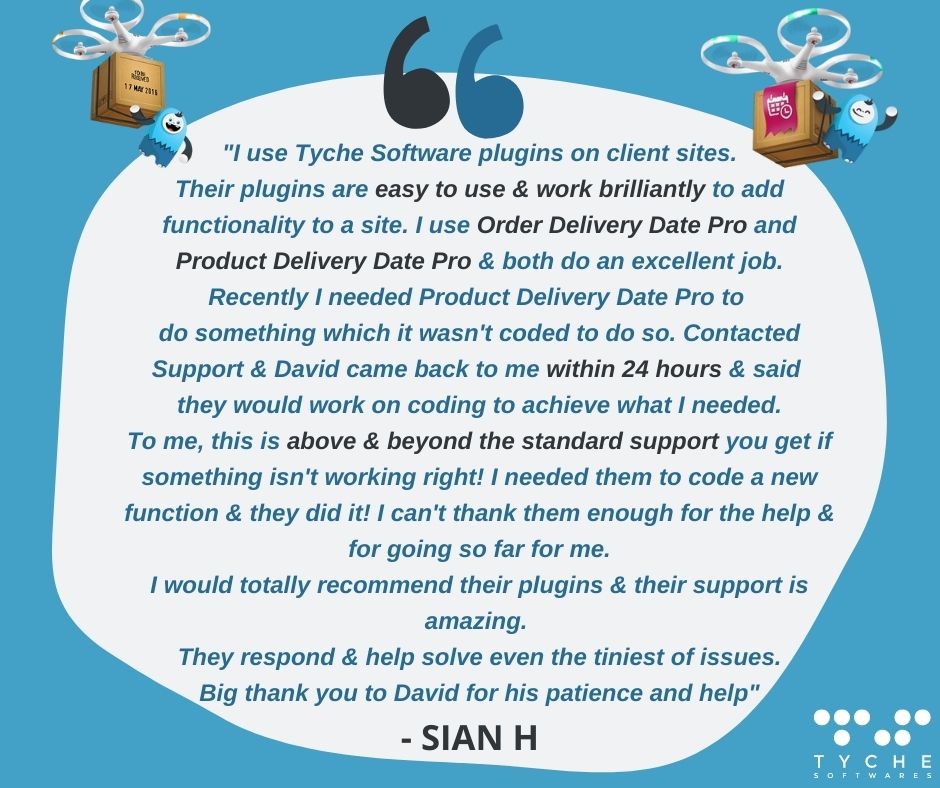 tychesoftwares's tweet photo. #TestimonialThursday
That's amazing to hear, Sian! Thank you for using our Order Delivery and Product Delivery Date Pro for WooCommerce plugins!
Find them both here:
https://t.co/Zt5AyDH7PV
https://t.co/vvc9l0r5oD
#plugins #deliverydate #onlineorders #woocommerceplugins https://t.co/M4iXdIcStx
