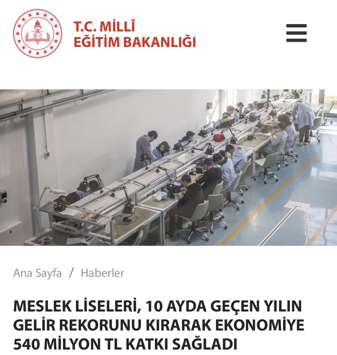 Meslek liseleri, ekonomiye 540 milyon TL.lık katkı ile rekor kırdı❗️

✅İstanbul,72 milyon 361 bin liralık gelirle Türkiye 1️⃣.cisi

✅Okullar bazında 10 milyon 945 bin liralık gelirle Kumburgaz MTAL Türkiye 1️⃣.cisi

👉meb.ai/ssuL8Y

<a href="/tcmeb/">Millî Eğitim Bakanlığı</a> <a href="/nznsener/">Nazan ŞENER</a> <a href="/memleventyazici/">Levent Yazıcı</a>