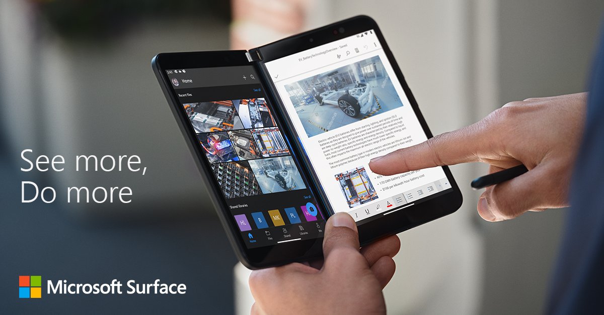 GeekInc_'s tweet photo. Double the screens, double the productivity. ​Microsoft Surface Duo 2 makes quick work of any task with the ability to put your favorite Microsoft 365 apps side-by-side.  #SurfaceForBusiness https://t.co/MT5lI8v7hx https://t.co/SXKHVbTwcb