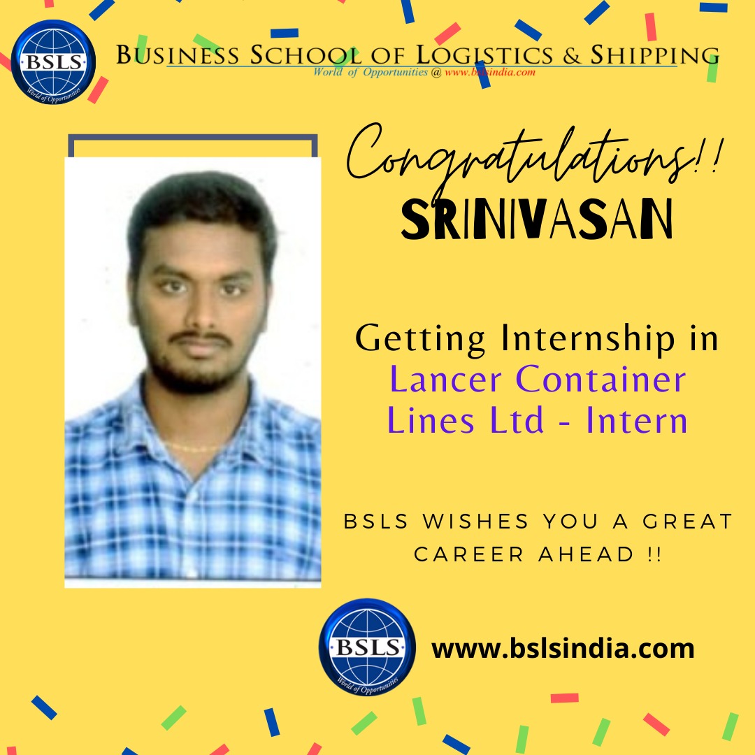 bsls_india's tweet photo. Congratulations Srinivasan on getting started with your career in Lancer Container Lines Ltd.

BSLS wishes you great success ahead in the future!

#success #career #future #congratulations #opportunity #bslsindia #successstories #placement2021 #jobs #recruitment #internship https://t.co/E458gbe0vS
