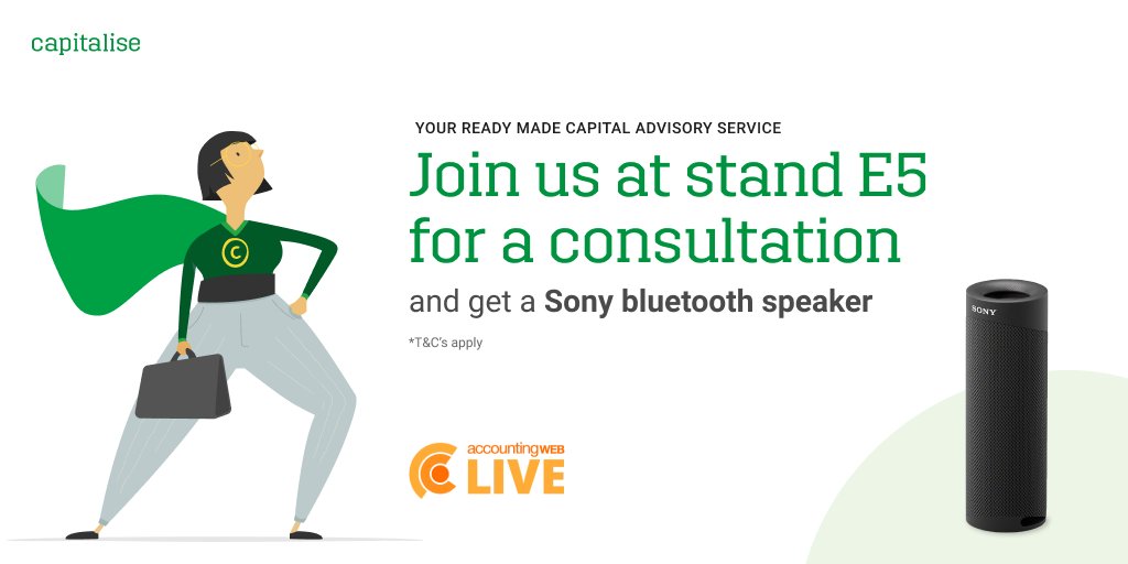 Capitalisers's tweet photo. We're so excited to be at @AccountingWEB in just a couple of weeks time!
Come and see us at stand E5 and discover how you can support your clients to raise, recover and protect their capital through one platform. 💚
#RaiseRecoverProtect #capital #SME #accountant https://t.co/BFIdpd0DwZ