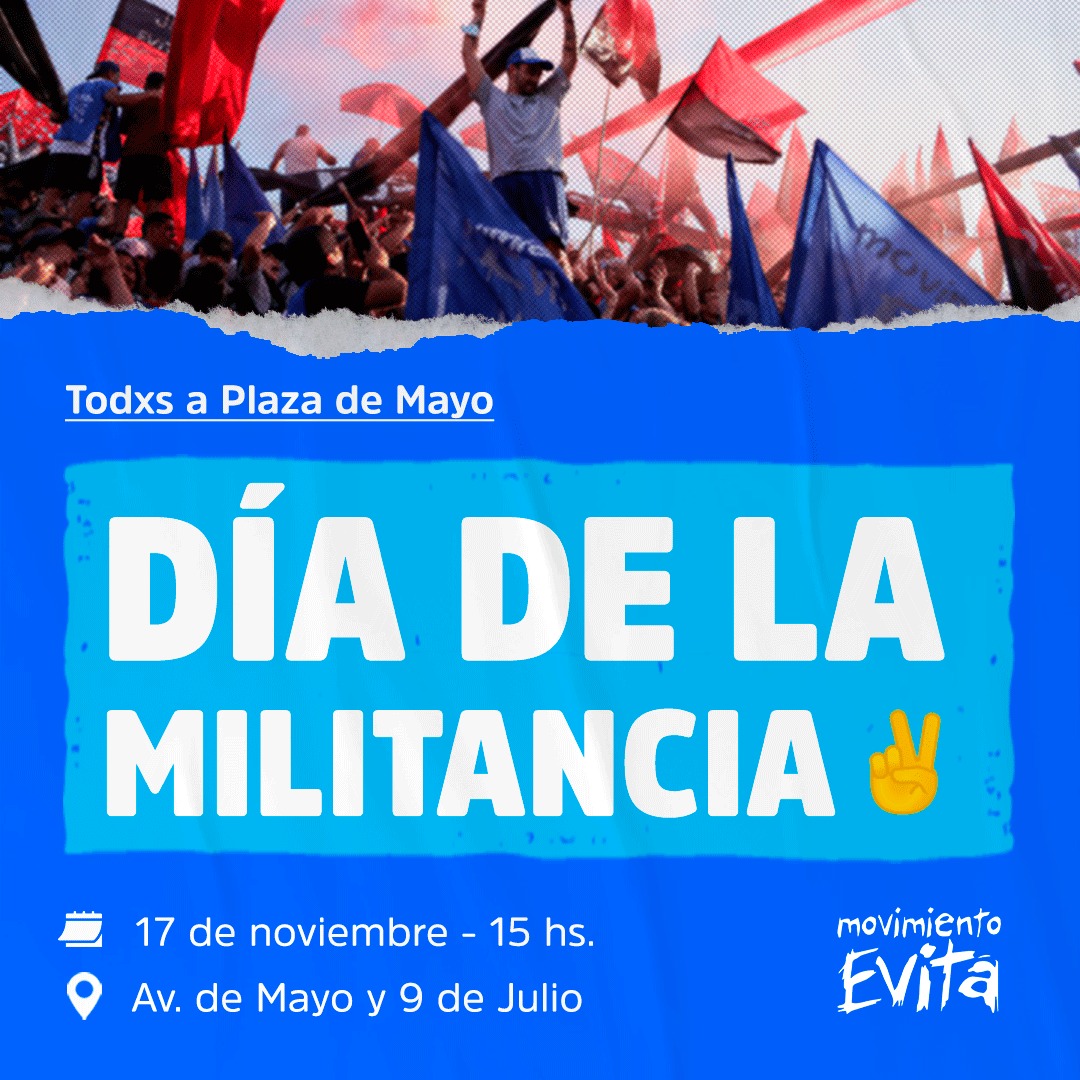 movevitama's tweet photo. En el día de la militancia todes a la Plaza! ✌

🗓️ Miércoles 17 
🕒 15 hs
📍Av de Mayo y 9 de Julio https://t.co/ggWDSGrSsU