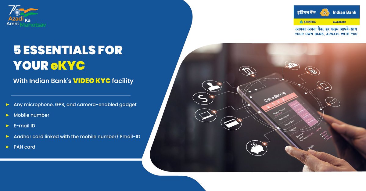 MyIndianBank's tweet photo. Open your savings bank account with just 5 easy checks! Through our Video KYC facility, Customer Identification Process is simple and secure. Let's get started today.
https://t.co/468h00QePQ
#IndianBank #SBAccount #AmritMahotsav #DFSCelebratesAmritMahotsav https://t.co/eChpAeiJ0A