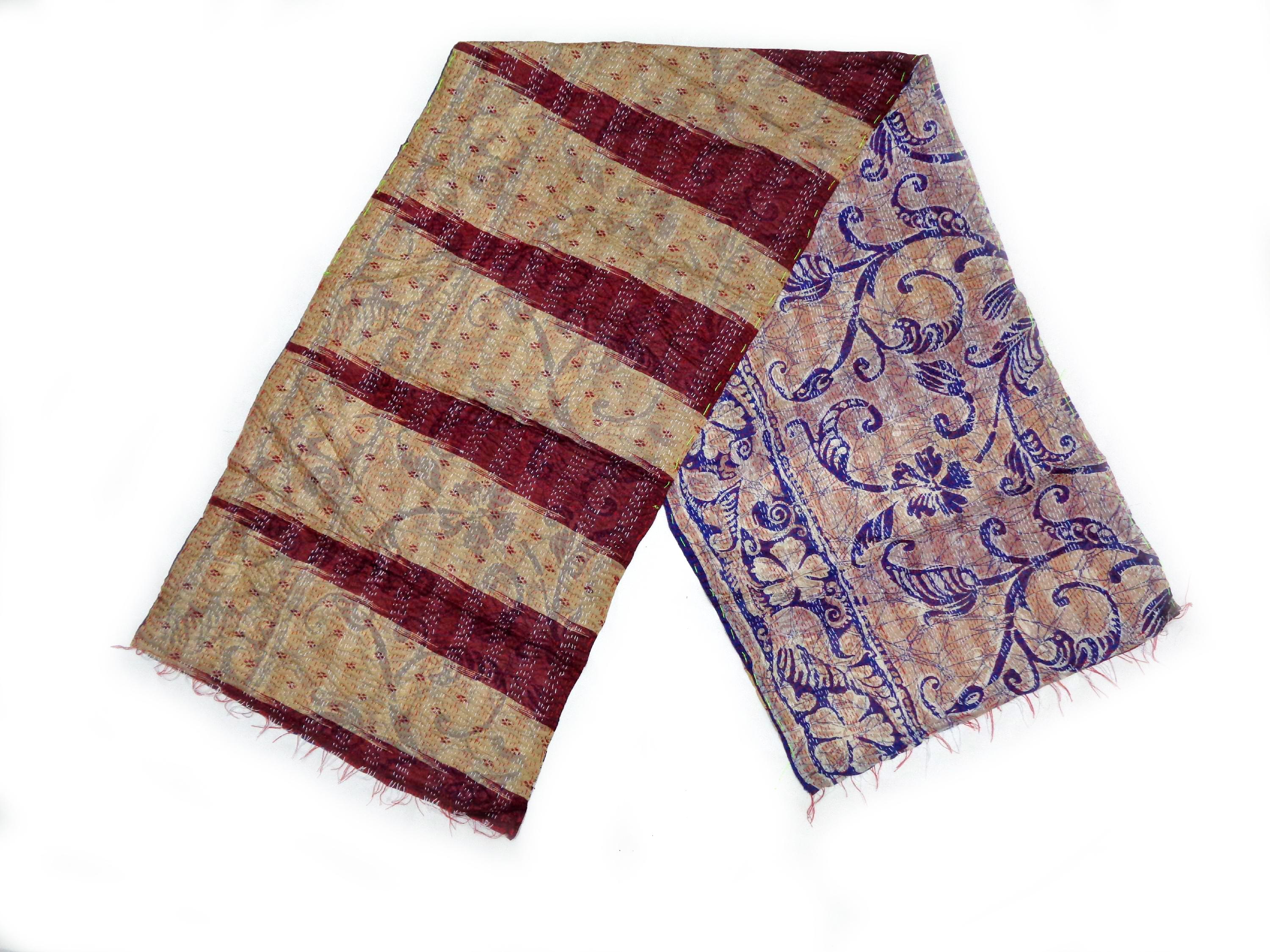 silk scarf kantha work stole bohemian Indian handmade stole vintage scarves KS32