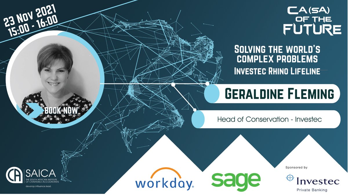 saica_za's tweet photo. 💻Join Geraldine Fleming, Head of Conservation @Investec at the #CAofthefuture event.
🗓️23 November 2021
⏲️15:00 - 16:00. 
Register to join at https://t.co/Qkkcsm34Yb @SageGroupZA  @Workday https://t.co/MInxRmfwFe