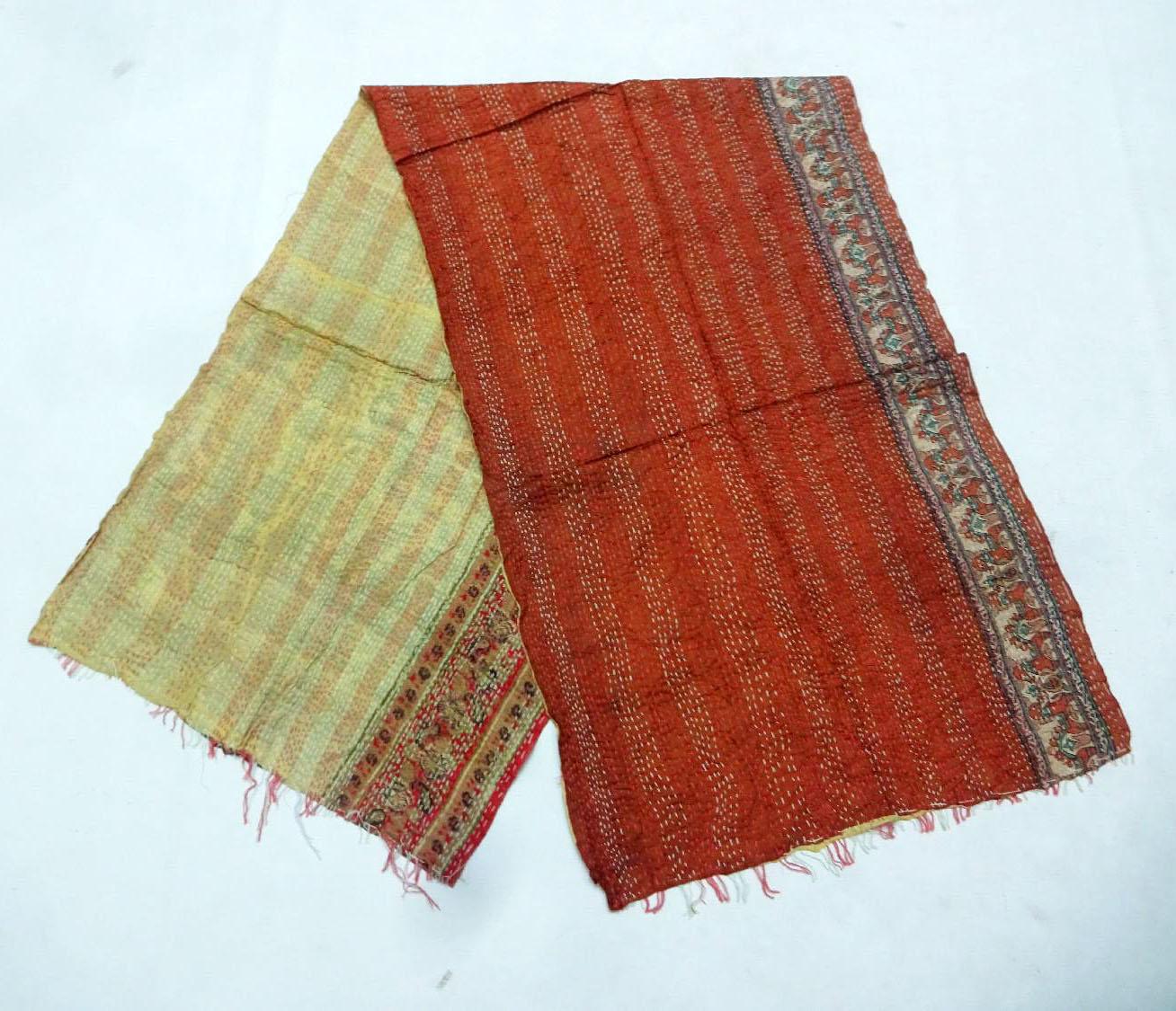 Silk Kantha Scarf Head Wrap Stole veil Hand Quilted Women Shawl Stitched  KJ23
