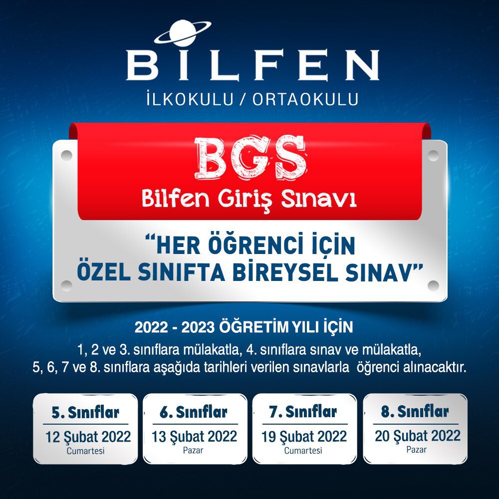 İSTANBUL: Ataşehir👫Bahçeşehir👫Çamlıca👫Esenşehir👫Florya👫Halkalı👫Koşuyolu👫Kurtköy👫Maslak👫Sancaktepe👫Yenişehir👫ANKARA: Çayyolu👫Çukurambar👫Oran👫
İZMİR: Bornova👫Güzelbahçe👫Antalya👫Bursa👫Gaziantep👫İskenderun👫Kayseri #KazananlarınOkulu #BilfenliOl #BilfenGirişSınavı