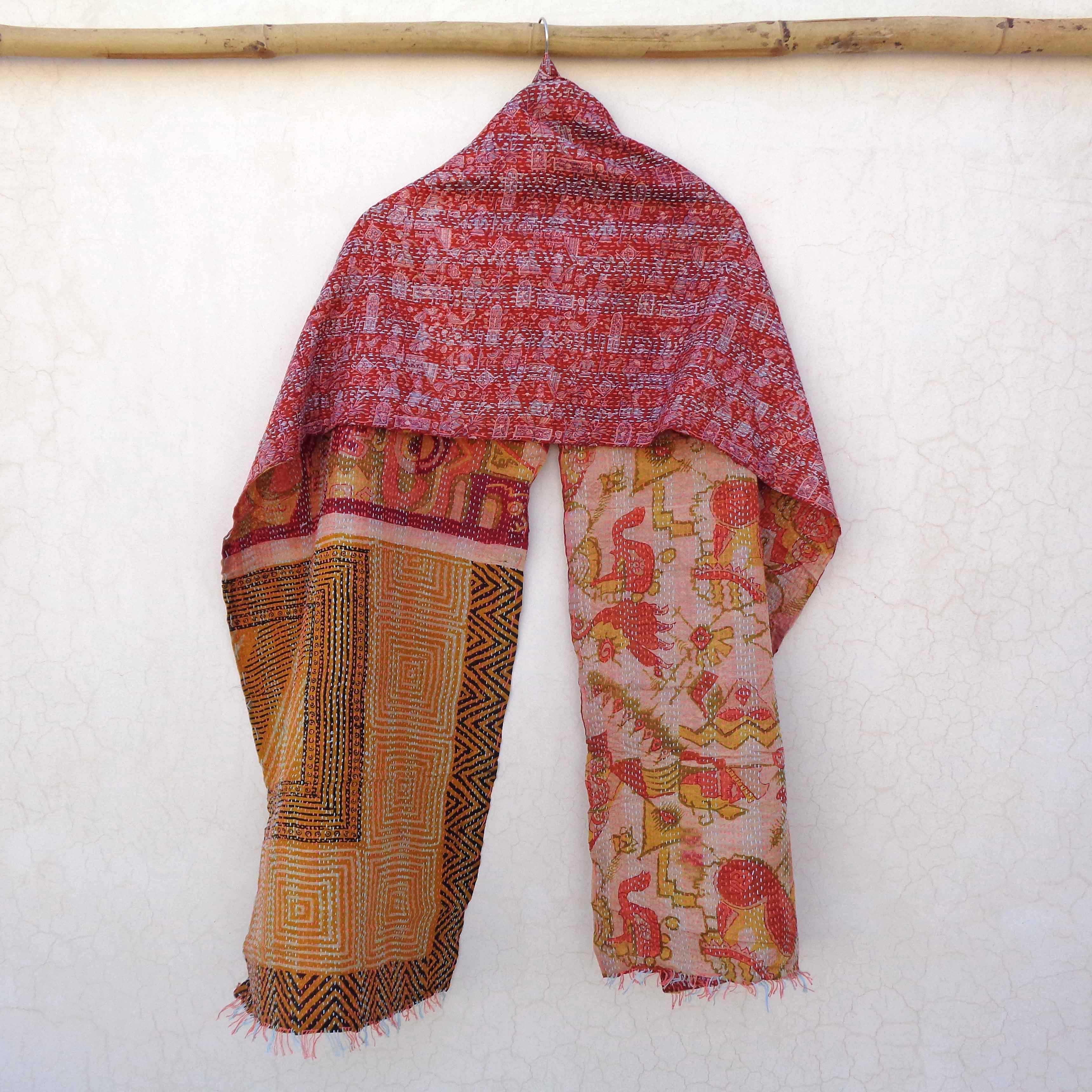 Silk Kantha Scarf Head Wrap Stole veil Hijab Scarves Reversible Sew Long KS67